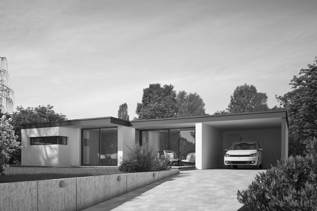 Einfamilienbau Bungalow mit Auffahrt und Garage